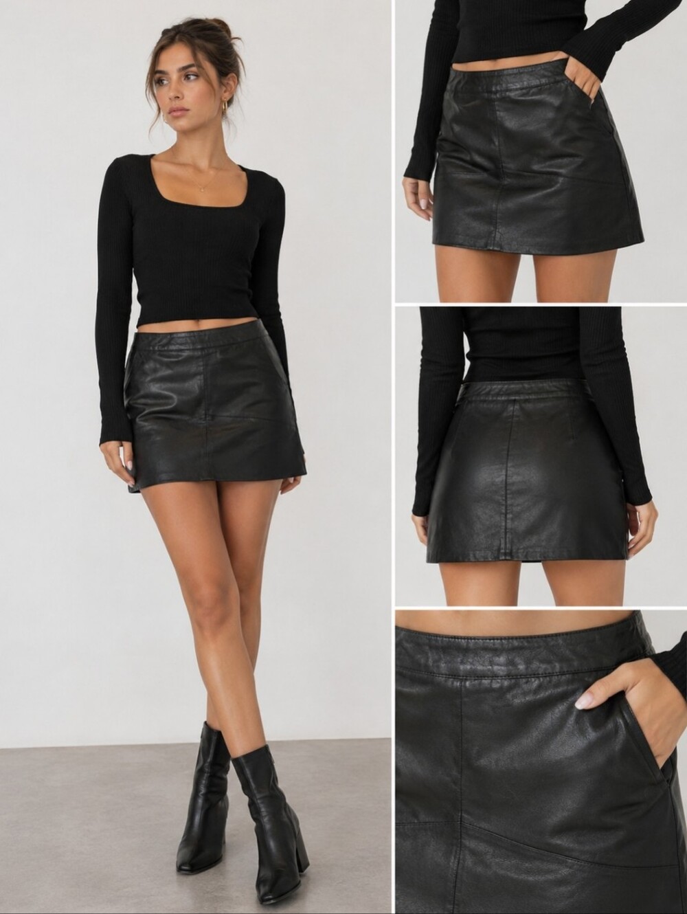 Jun And Ivy Black Faux Leather A-Line Mini Skirt  Medium